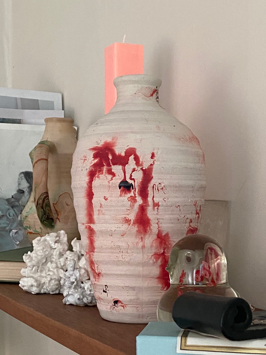 80&#039;S Vintage Nemadji Pottery Red Marble Vase