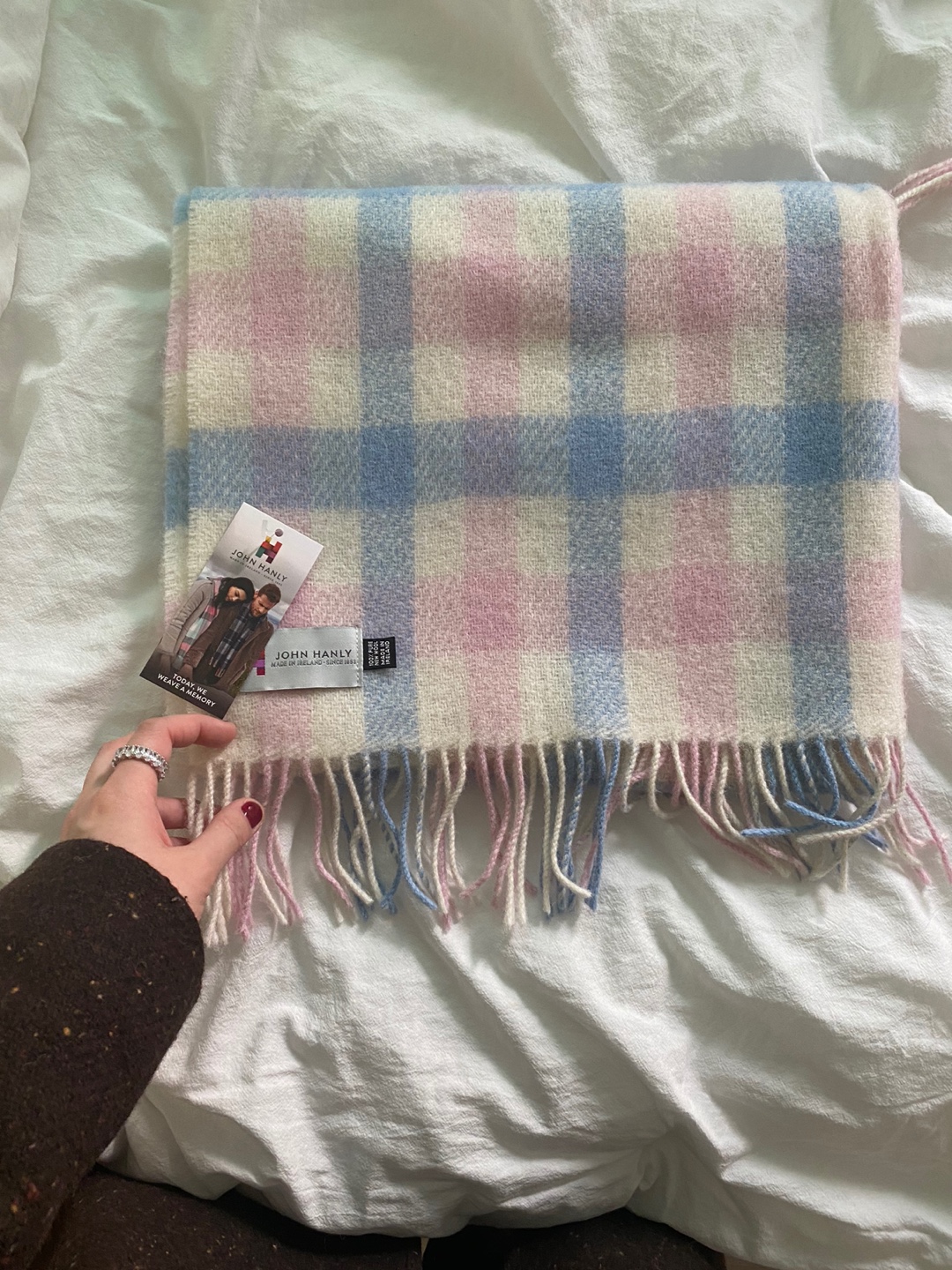 Wool Baby White Pink Blue Check blanket