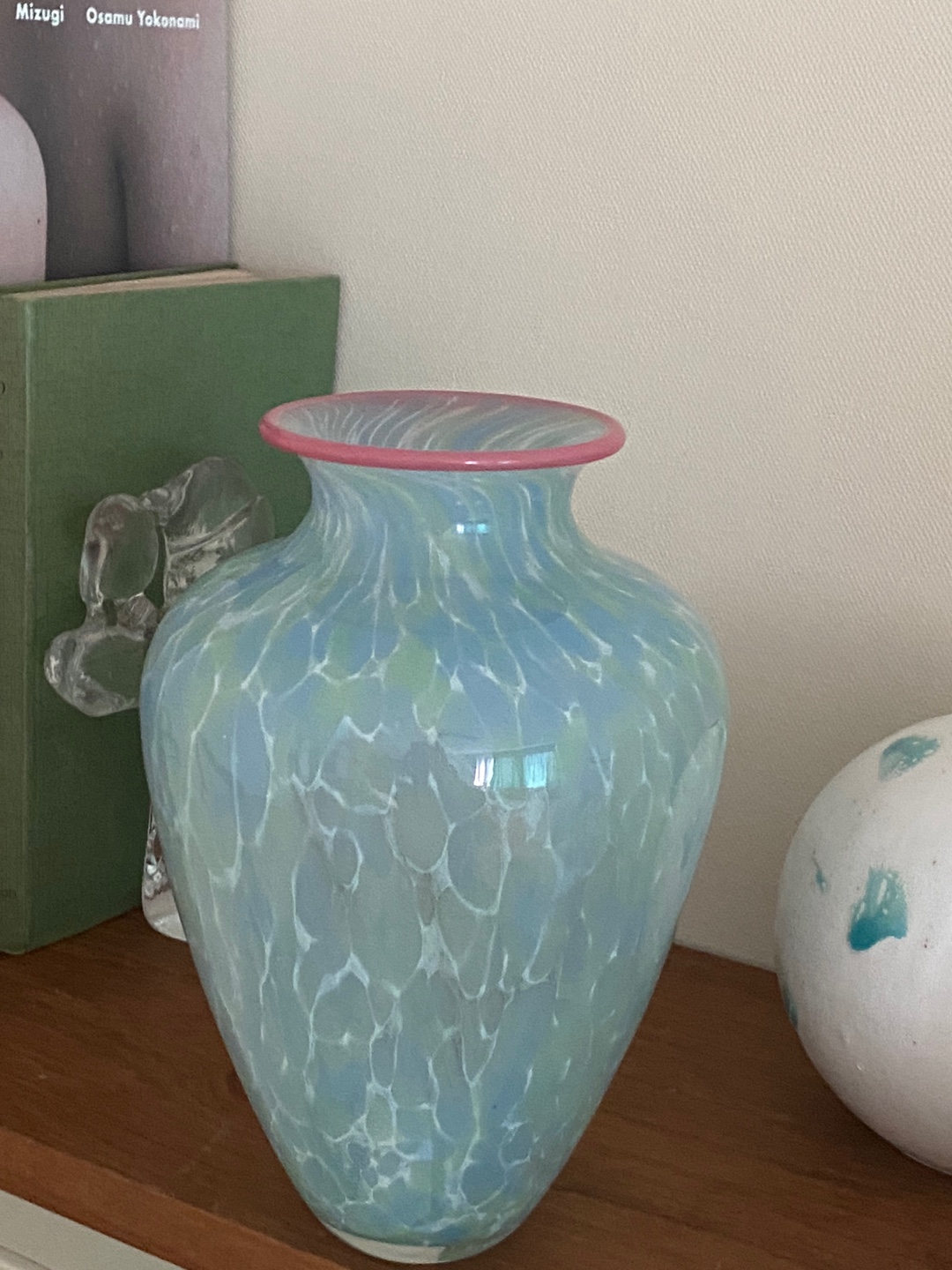 90&#039;S Vintage Blue Hand Blown Art Glass Vase