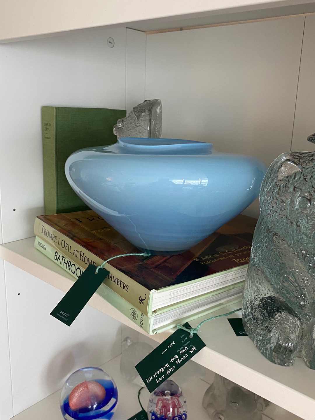 20S` Baby Blue Hand Blown Art Glass Vase