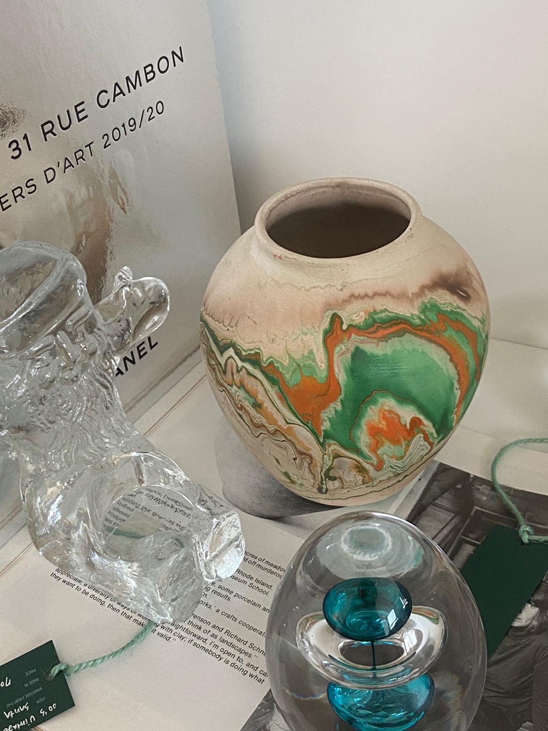 70`S Nemadji Pottery Orange Green Marble Vase