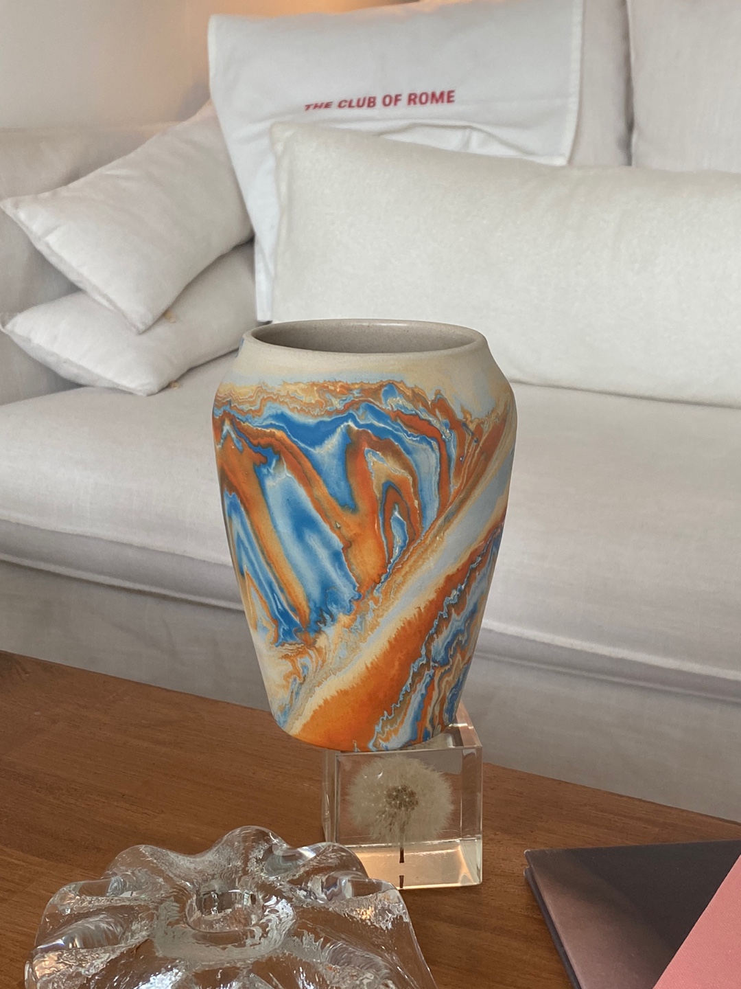 80&#039;S Vintage Nemadji Pottery Orange Blue Marble Vase
