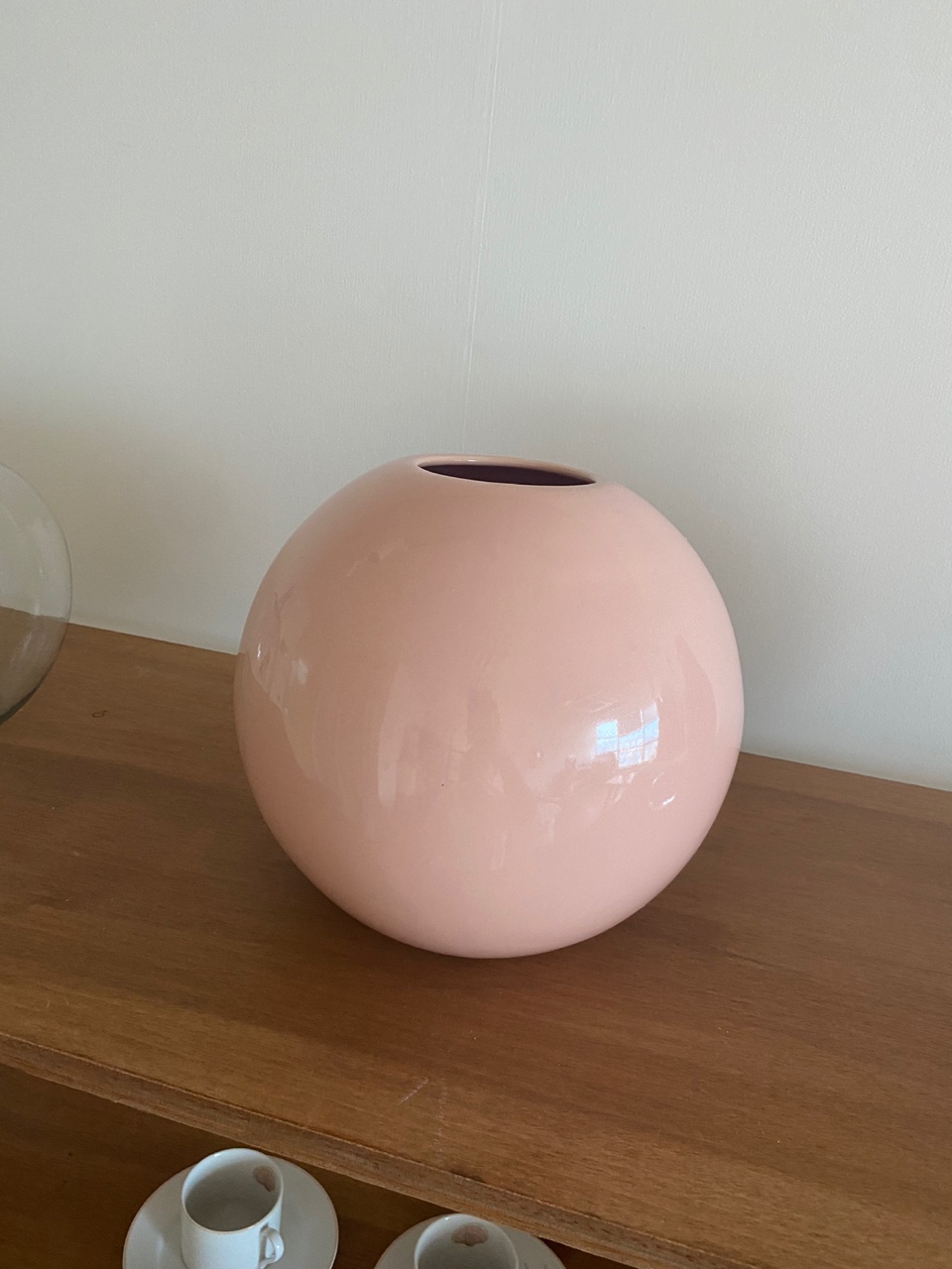 80&#039;S Vintage Large Round Pottery Ceramic BALL Vase Soft Pink Haeger