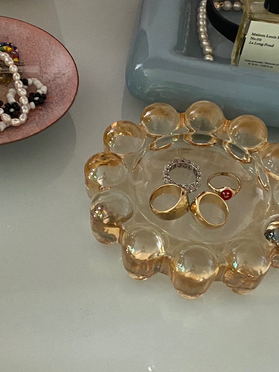 90&#039;S Vintage Amber Glass Round Bubble Ash Tray