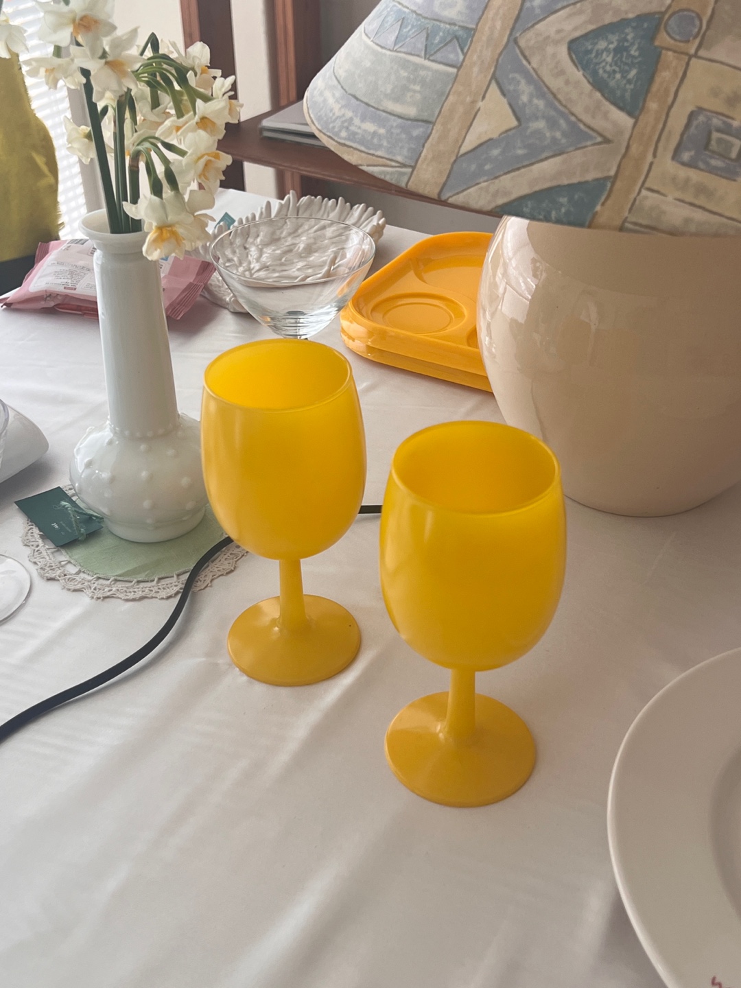 60`S VIntage Yellow Wine Glass